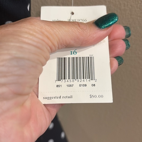 NWT LIZ & CO black polka dots fit flare 1/2 pleated skirt lined side zipper 16 - Picture 6 of 11